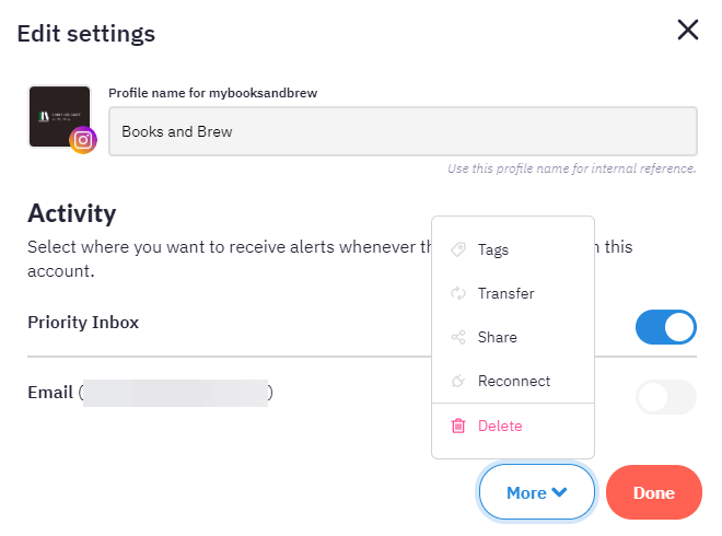Screenshot of the Edit settings box and its options