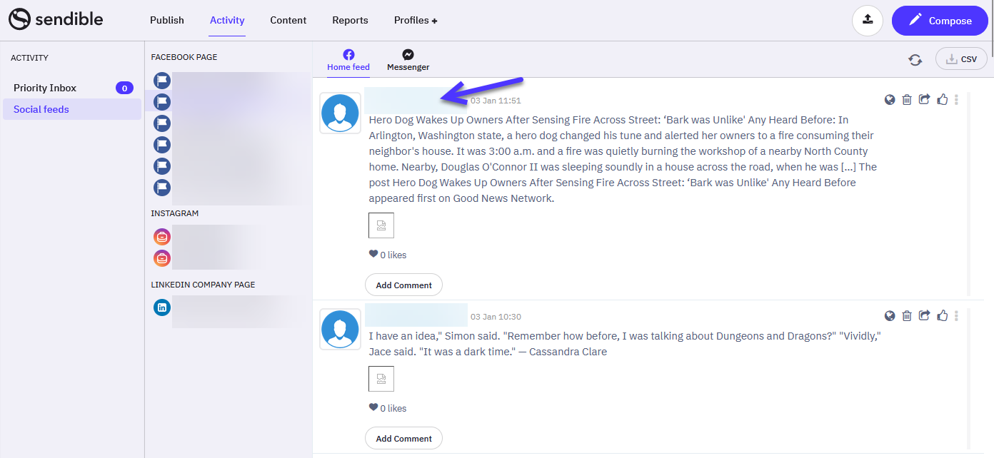 Image that shows clicking on a Facebook users name