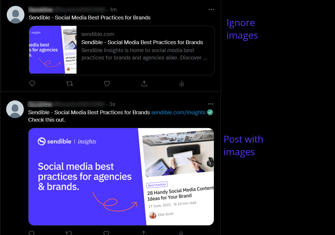 ignore images vs post with images on Twitter feed