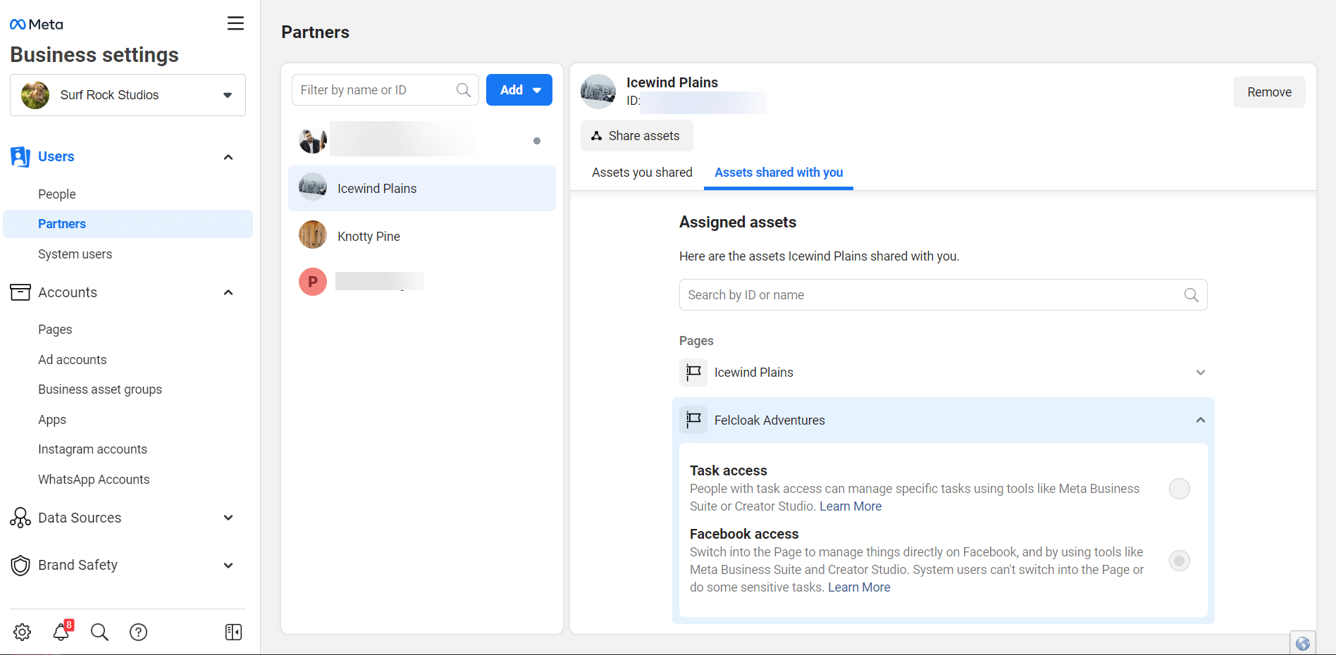 A screenshot of the Partnerships page in Meta Business Manager